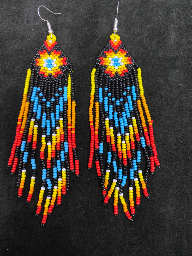 Fire Color Star Long Fringe Beaded Earrings