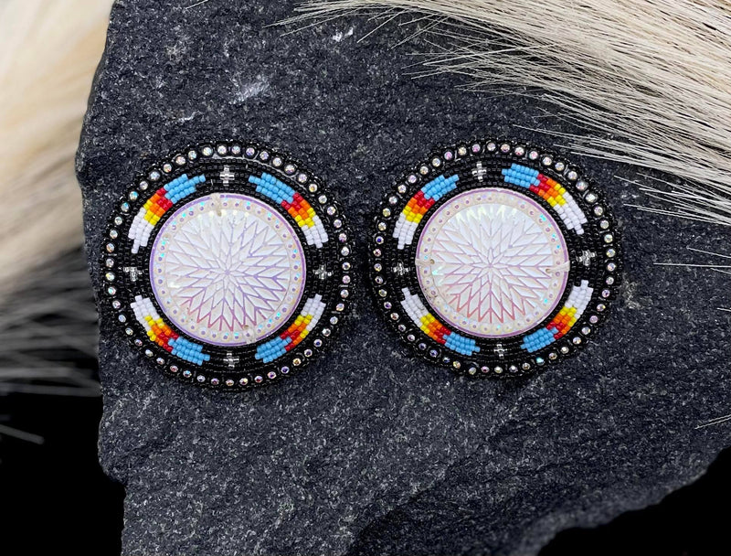 Large Feather Shield Beaded Earrings