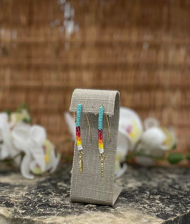 Hook With Gold Feather Beaded Earrings