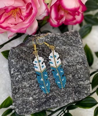 Gold Beaded Feather Earrings