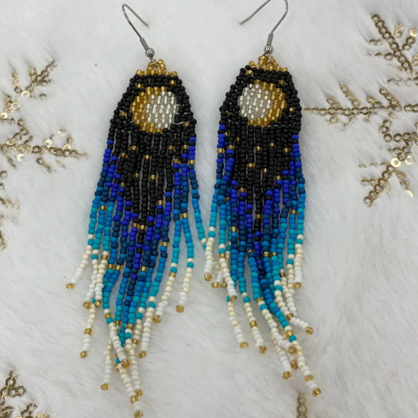 Double Spearpoint Earrings, Antique Brass Finish Stampings With Beaded  Detail, Teal and White Saturn Bead Dangles, Ear Wires -  Canada