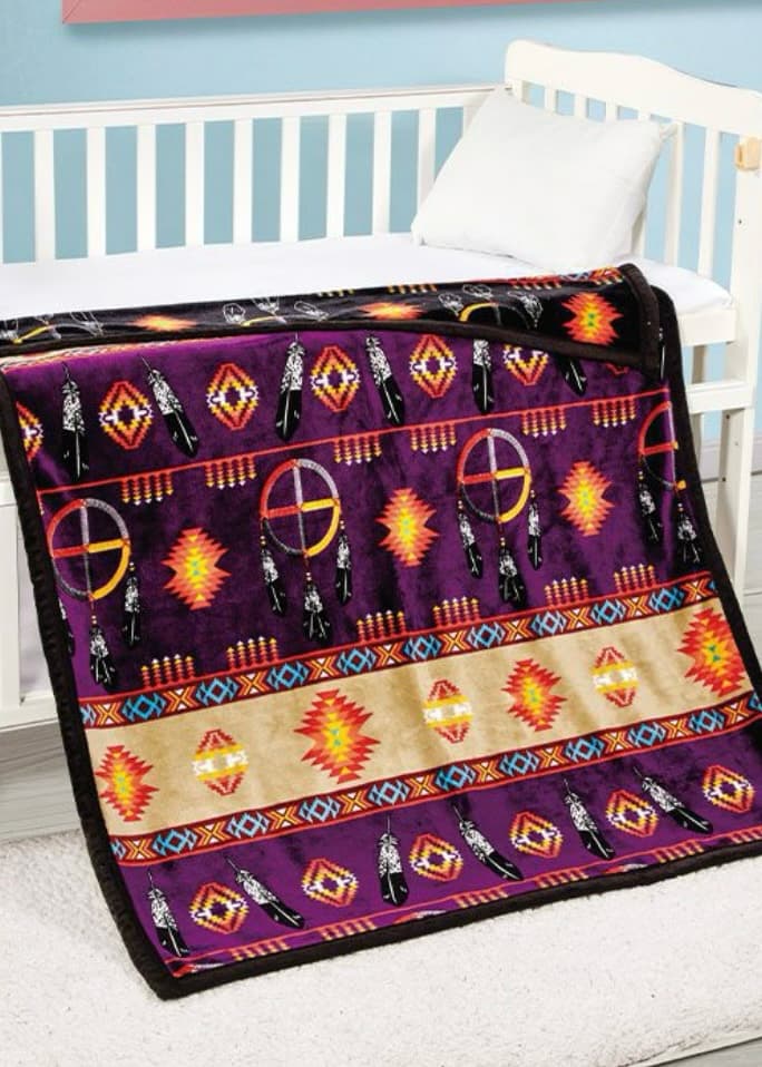 Medicine Wheel with Eagle Feather Reversible Blanket