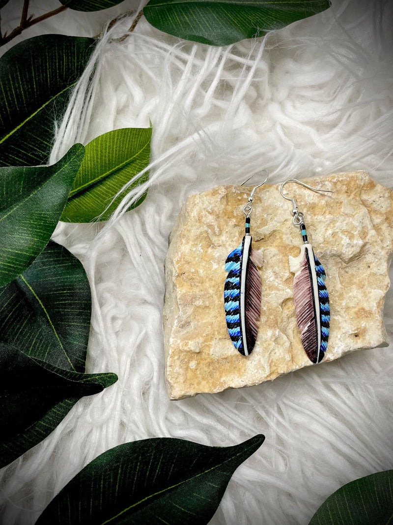 Half Blue Painted Bone Earring