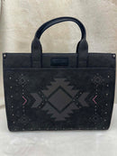 Black Leather Aztec Tote Bag