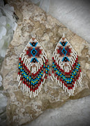 Diamond Beige Beaded Fringe Earrings