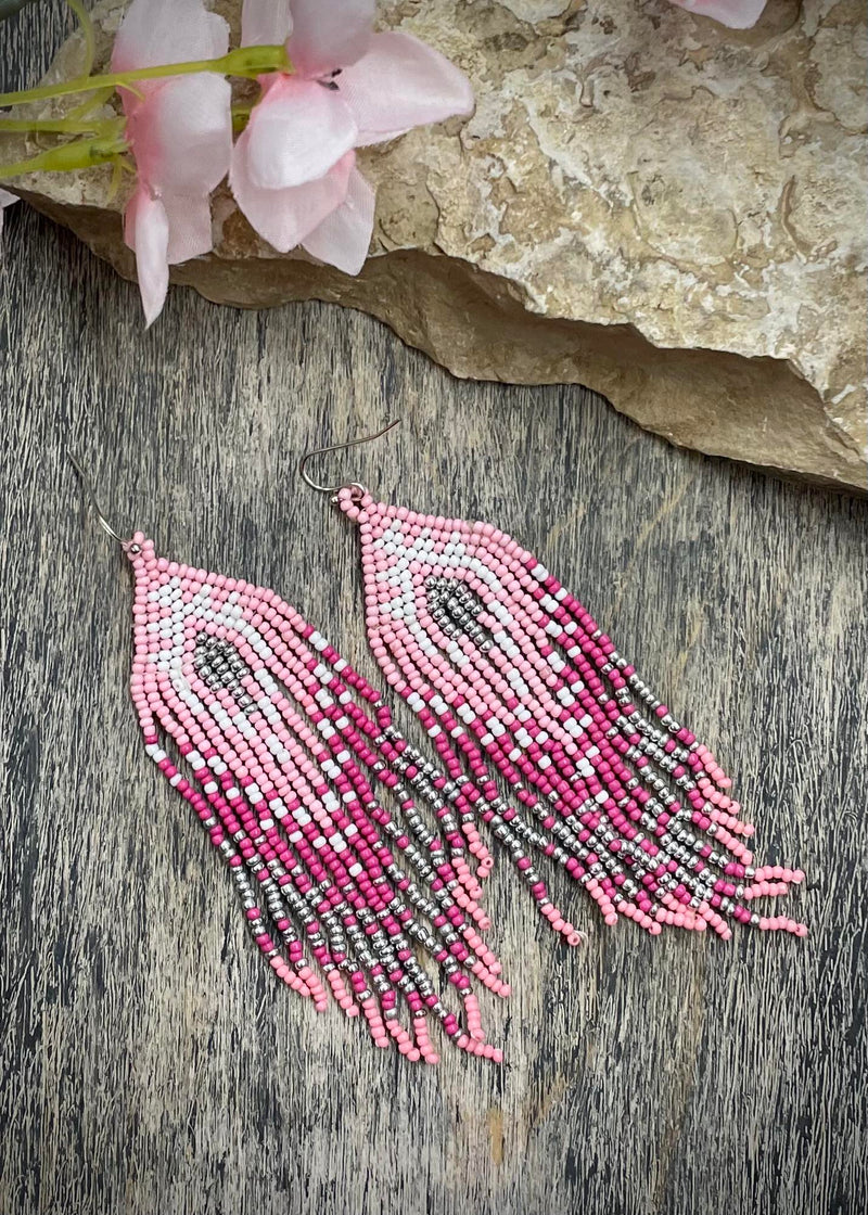 Pink with Grey Fringe Earrings