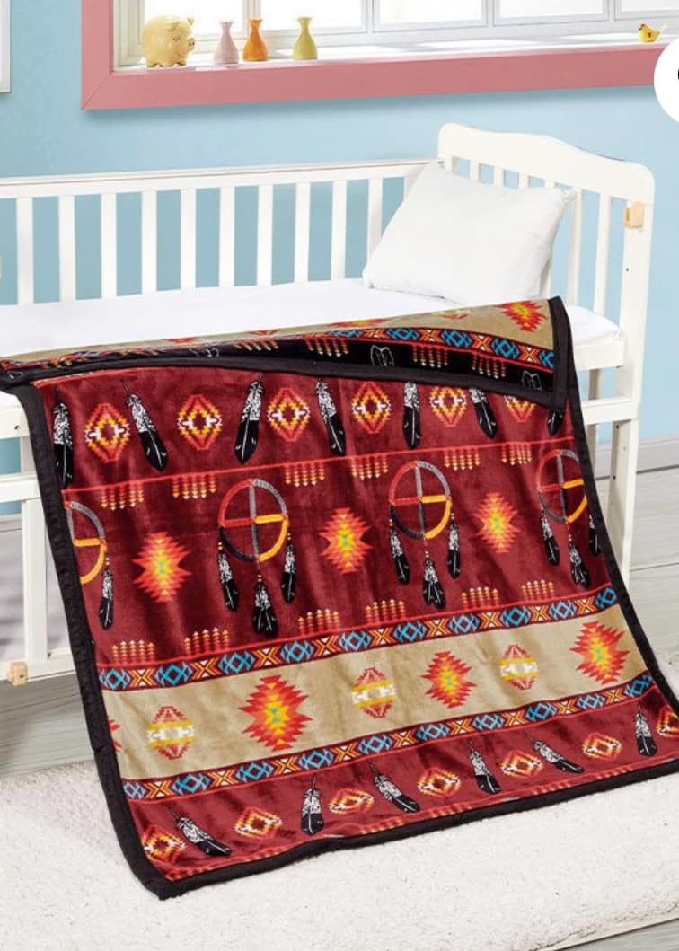 Medicine Wheel with Eagle Feather Reversible Blanket