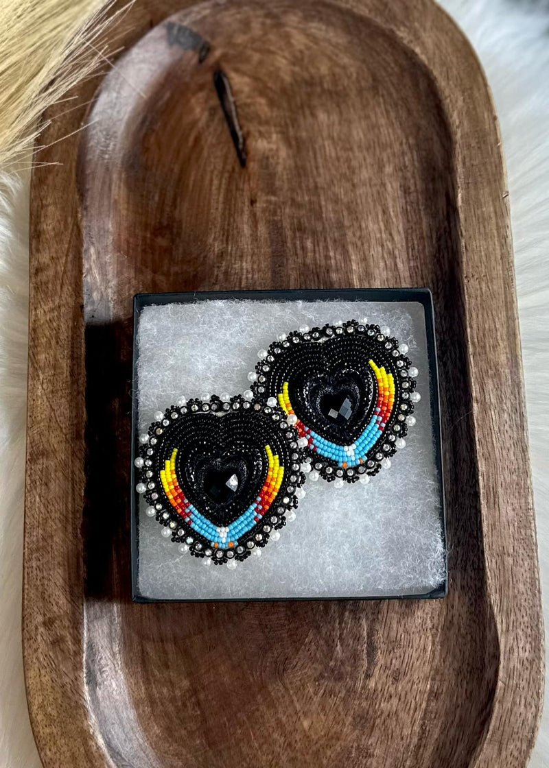 Heart with Eagle Beaded Earrings