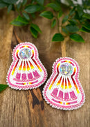 Colored Beaded Fan Earrings