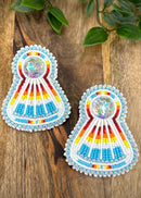 Colored Beaded Fan Earrings
