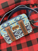 Crossbody Purse with Leather Aztec Strap