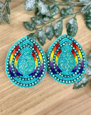 Rainbow Teardrop with Post Beaded Earrings