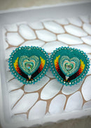 Heart with Eagle Beaded Earrings