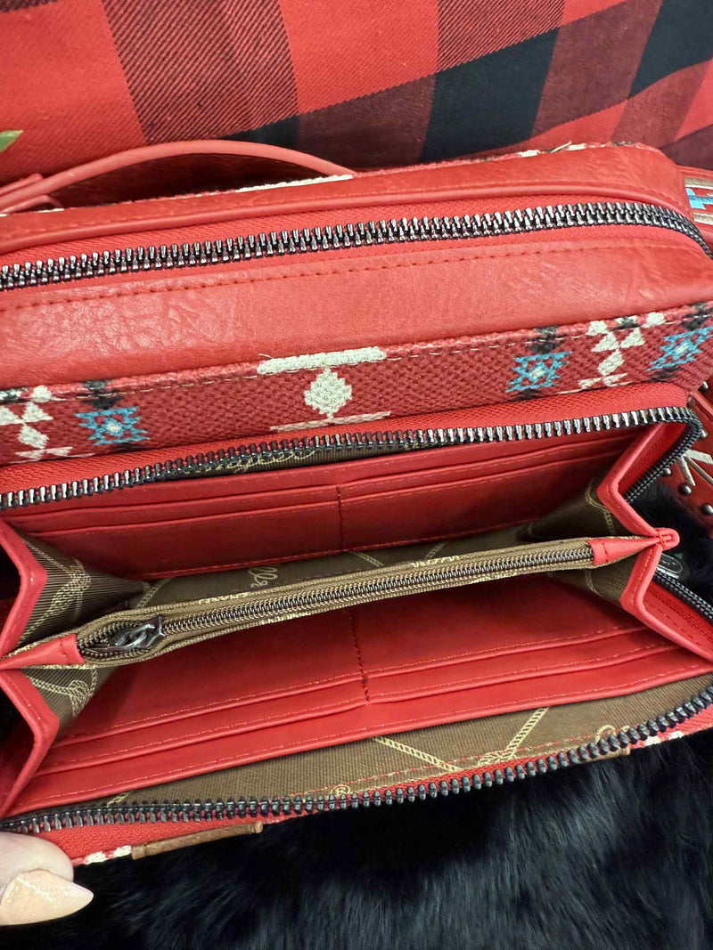 Crossbody Purse with Leather Aztec Strap