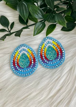 Teardrop/Fire Color With Post Beaded Earrings