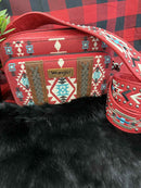 Crossbody Purse with Leather Aztec Strap
