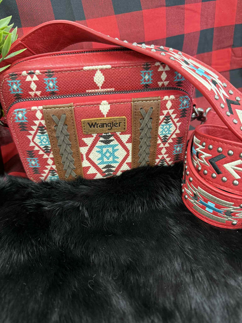 Crossbody Purse with Leather Aztec Strap
