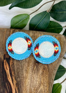 Large Feather Shield Beaded Earrings