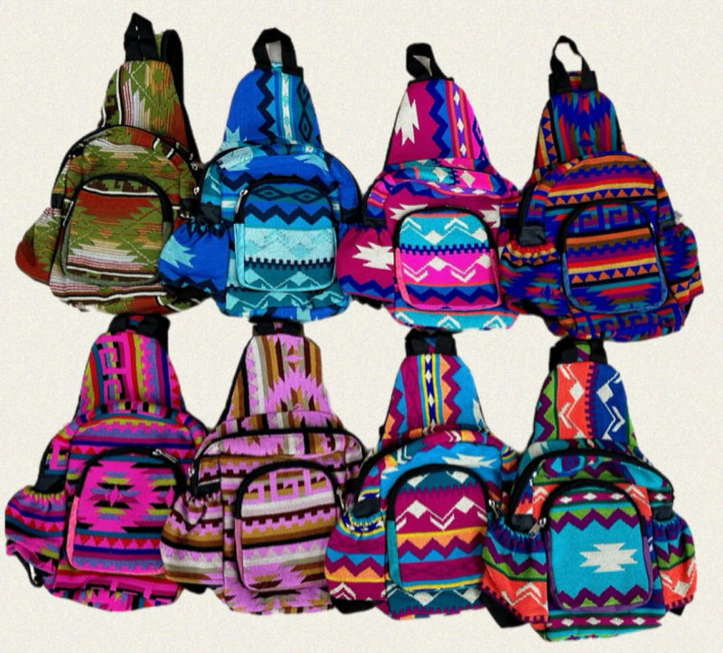 Colourful Aztec One Strap Backpack