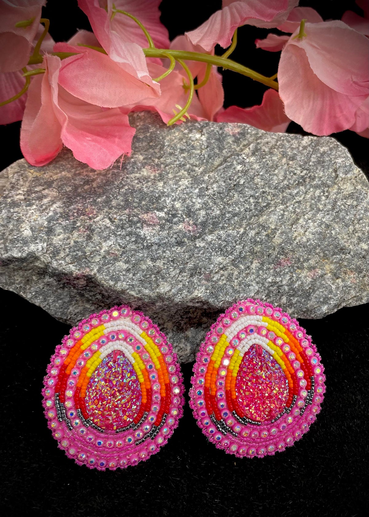 Teardrop Fire Color With Post Beaded Earrings