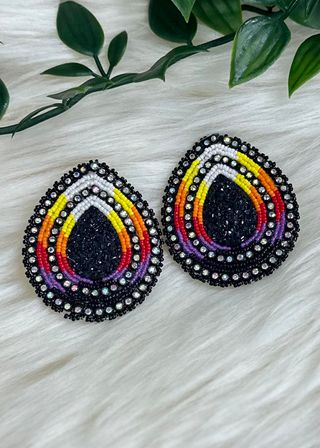 Fire Color Teardrop with Post Beaded Earrings