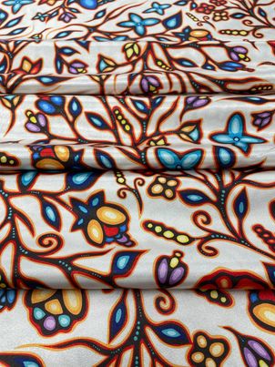 Satin Ojibway Floral Fabric II By Jackie Traverse
