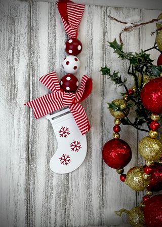 Stocking Wood Beaded Ornament- $10.00