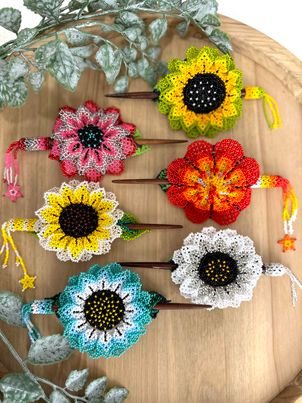 Sunflower Barrette with Stick