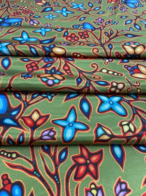 Satin Ojibway Floral Fabric II By Jackie Traverse