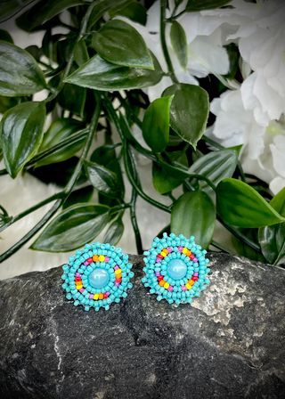 Small Round Center Beaded Stud Earrings