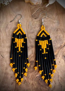 Black & Orange Bugle Beaded Earrings