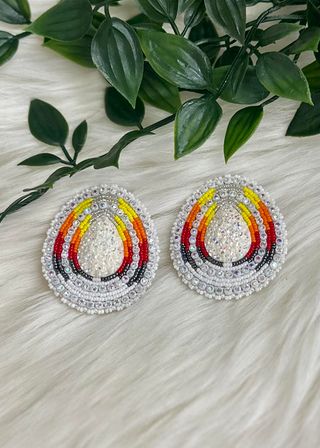 Fire Color Teardrop with Post Beaded Earrings