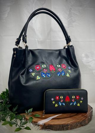 Floral Embroidered Purse & Wallet Set