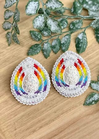 Rainbow Teardrop with Post Beaded Earrings