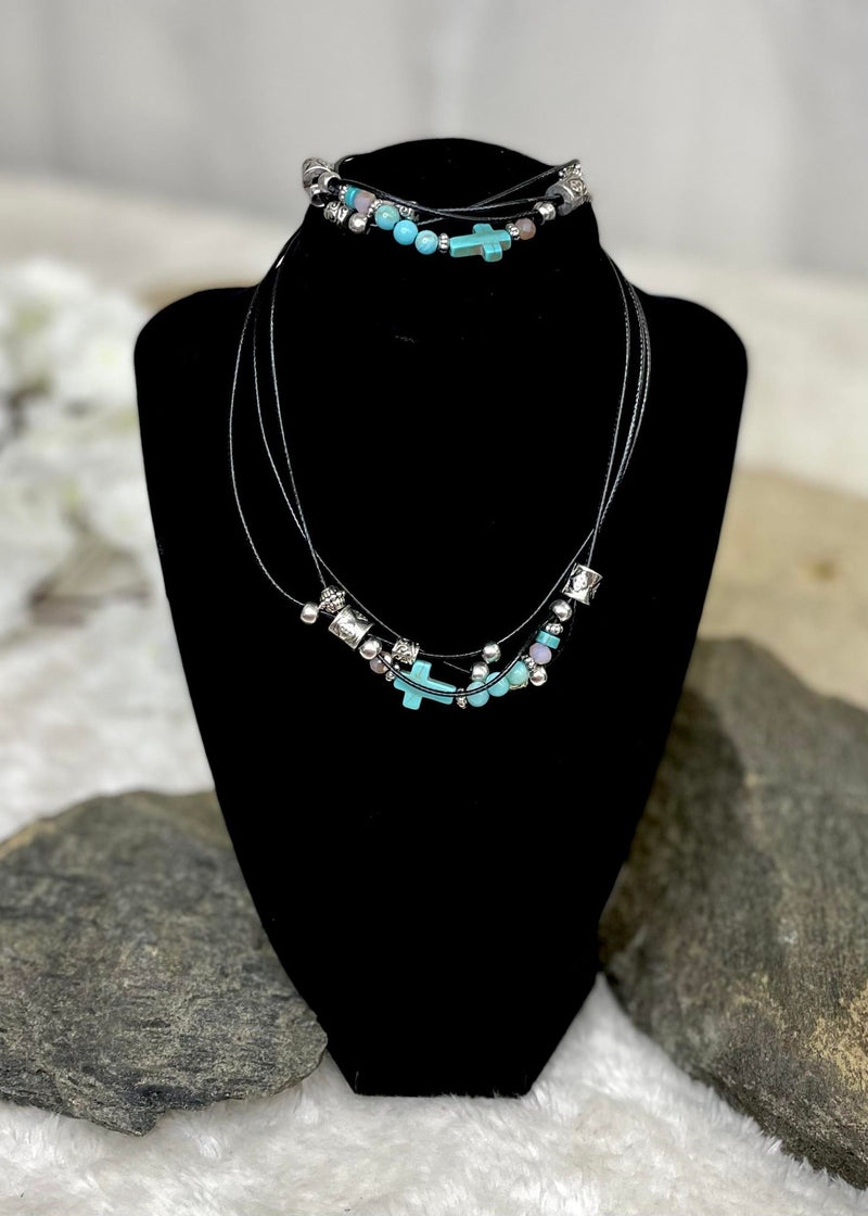 Turquoise Cross Necklace & Earring Set