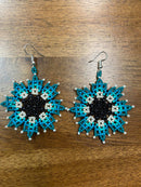 Blue/White Flower Beaded Earrings