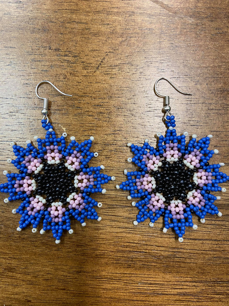 Blue/Purple Flower Beaded Earrings