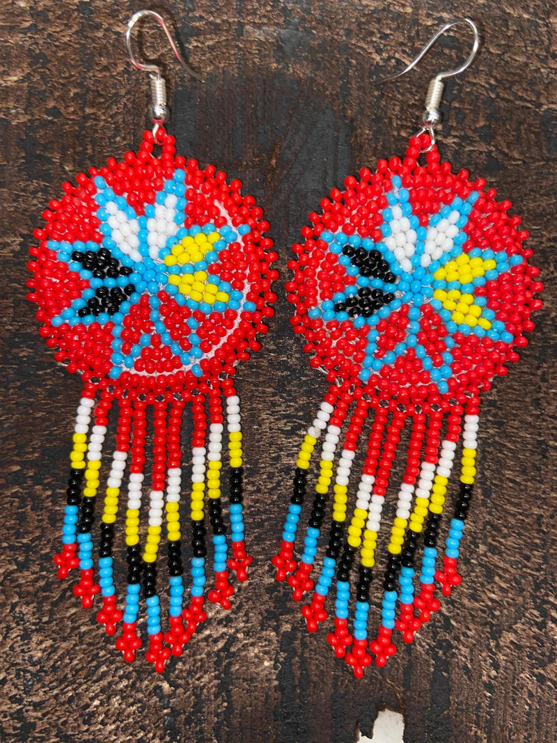 Red Medallion With Star Earrings