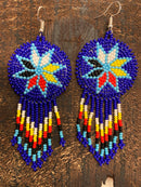 Royal Blue Medallion With Star Beaded Earrings
