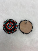 Black/Red/Teal Medallion Beaded Earrings