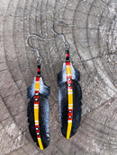 Black Painted Bone Feather Earrings