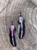 Black Painted Bone Feather Earrings