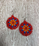 Red Star Medallion Beaded Earrings