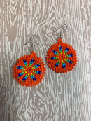 Orange Star Medallion Beaded Earrings