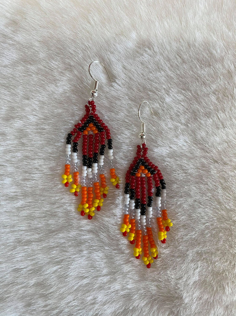 Red/Fire Colored Small Beaded Dangle Earrings