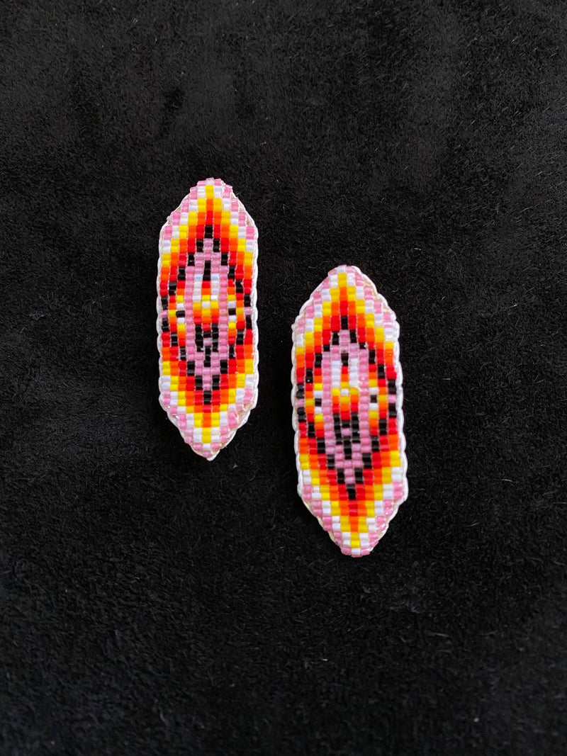 Sharp Rectangle Flat Beaded Earrings