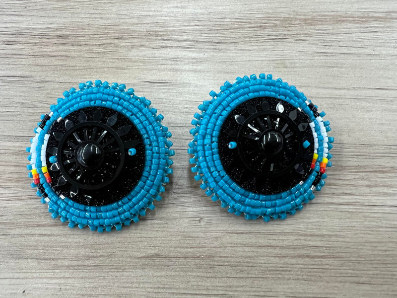 Turquoise Circle Flower Beaded Earrings