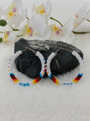 White / Fire Colors Beaded Hoops