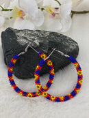 Royal Blue Flower Beaded Hoops