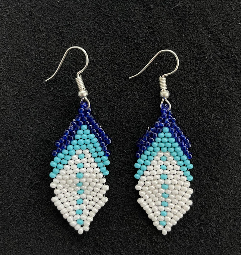 Blue Feather Beaded Earrings